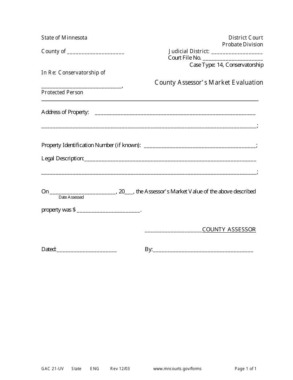 Form GAC21-UV County Assessors Market Evaluation - Minnesota, Page 1