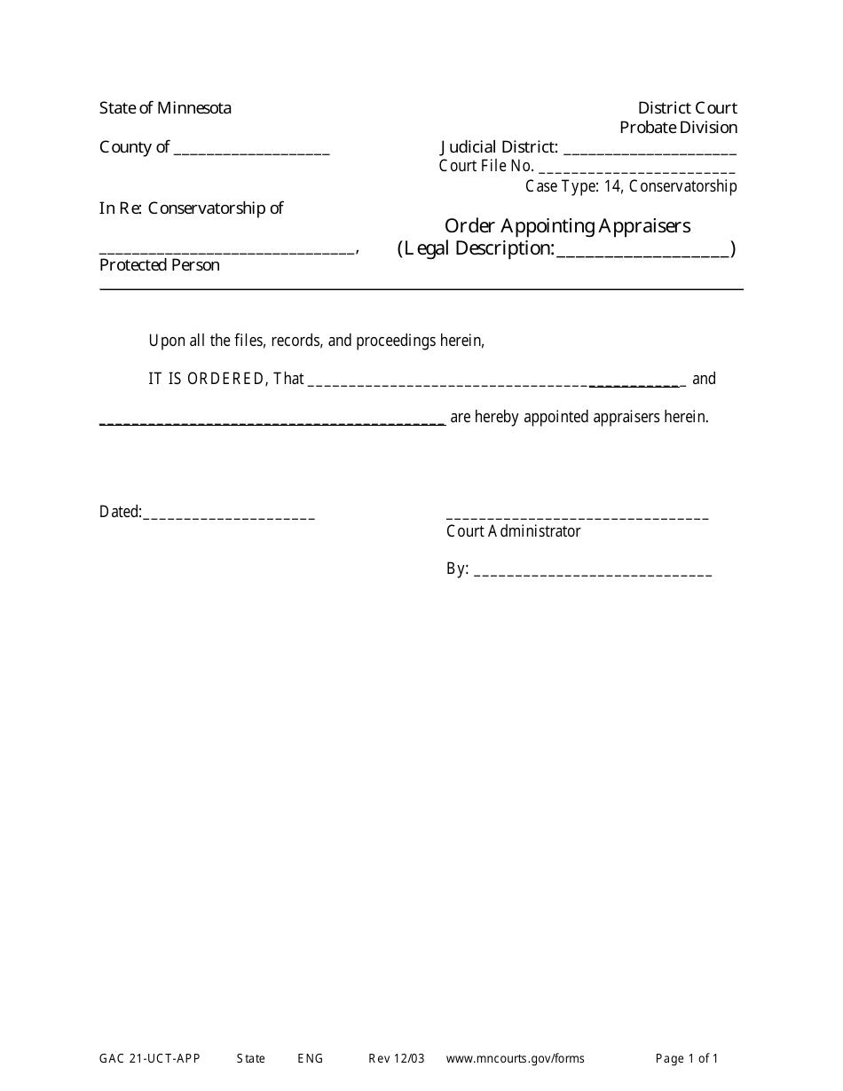 Form GAC21-UCT-APP Order Appointing Appraisers - Minnesota, Page 1