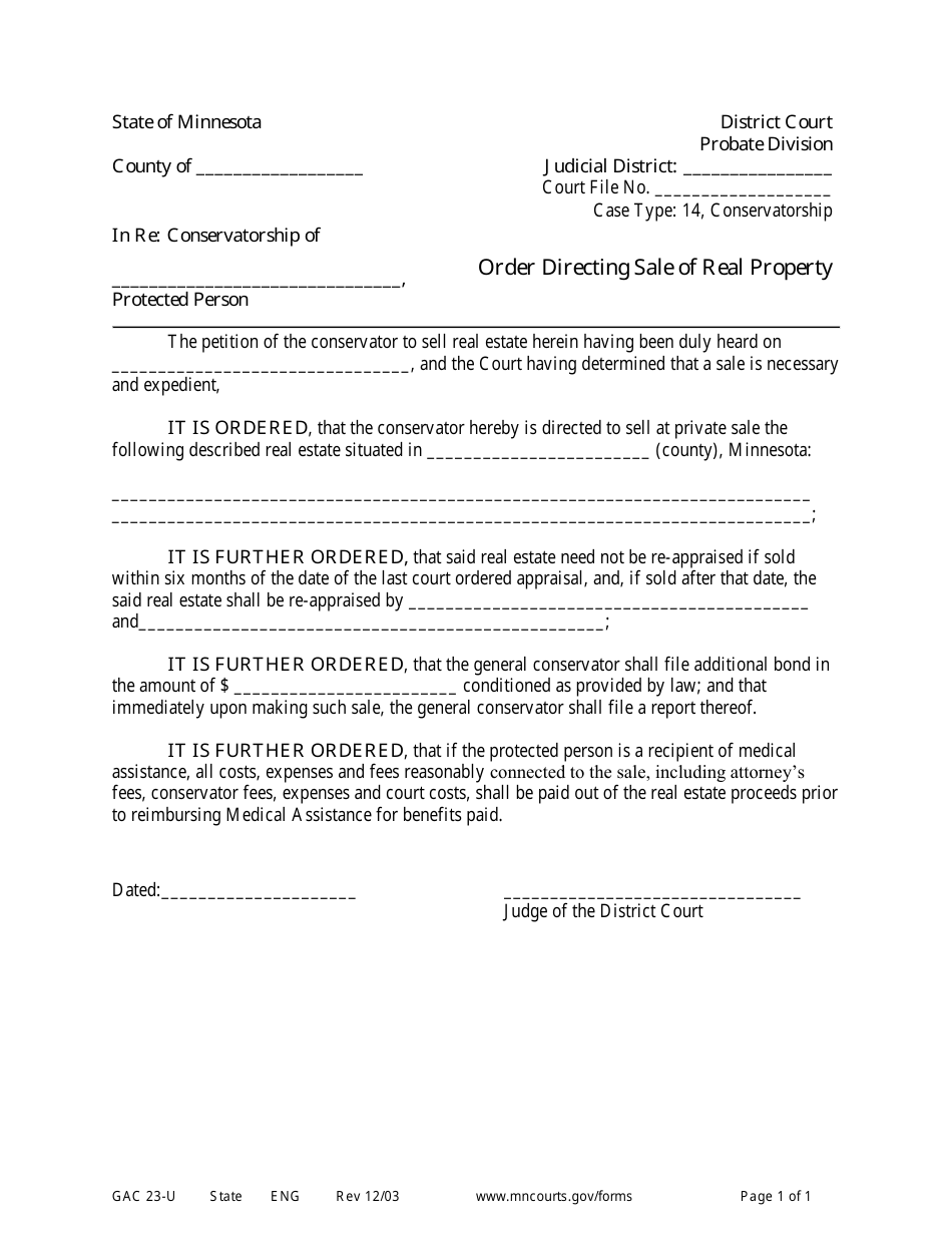 Form GAC23-U Order Directing Sale of Real Property - Minnesota, Page 1