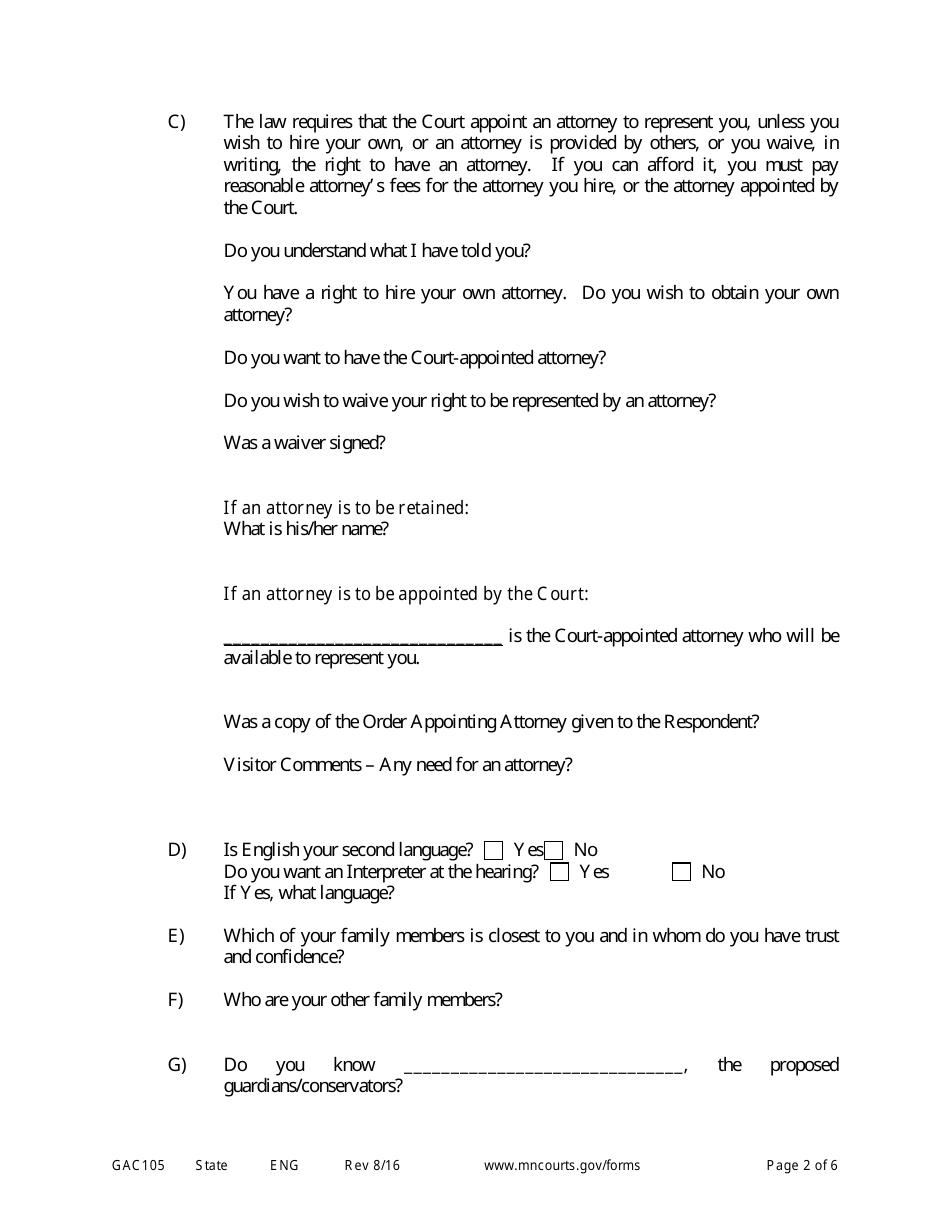 Form GAC105 Visitors Report - Minnesota, Page 2