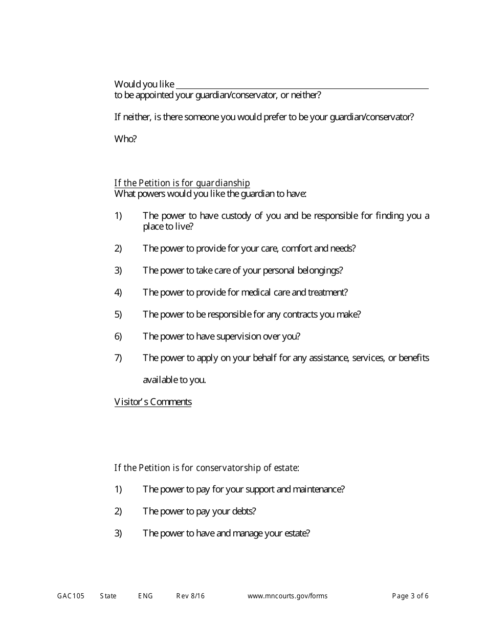 Form GAC105 Visitors Report - Minnesota, Page 3