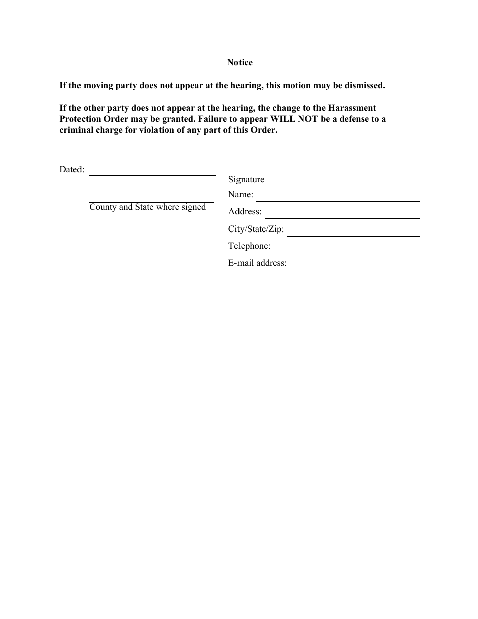 Form HAR601 Notice of Motion and Motion to Change Harassment Restraining Order - Minnesota, Page 2