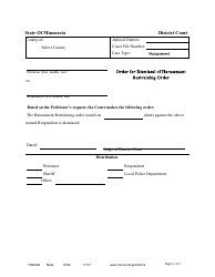 Document preview: Form HAR404 Order for Dismissal of Harassment Restraining Order - Minnesota