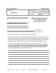 Document preview: Form HOU105 Affidavit in Suport of Request for Expedited Hearing - Minnesota