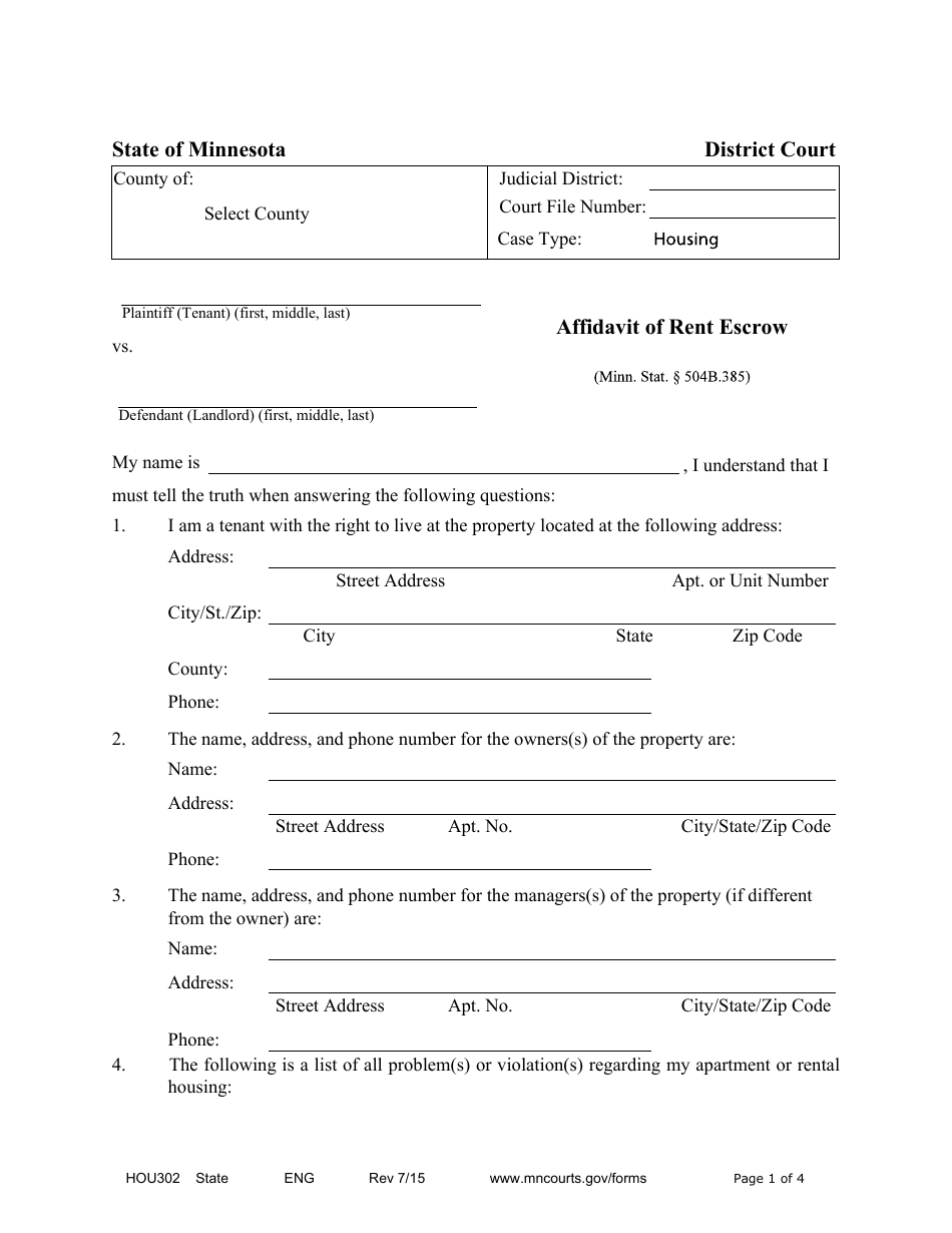 Form HOU302 Fill Out, Sign Online and Download Fillable PDF
