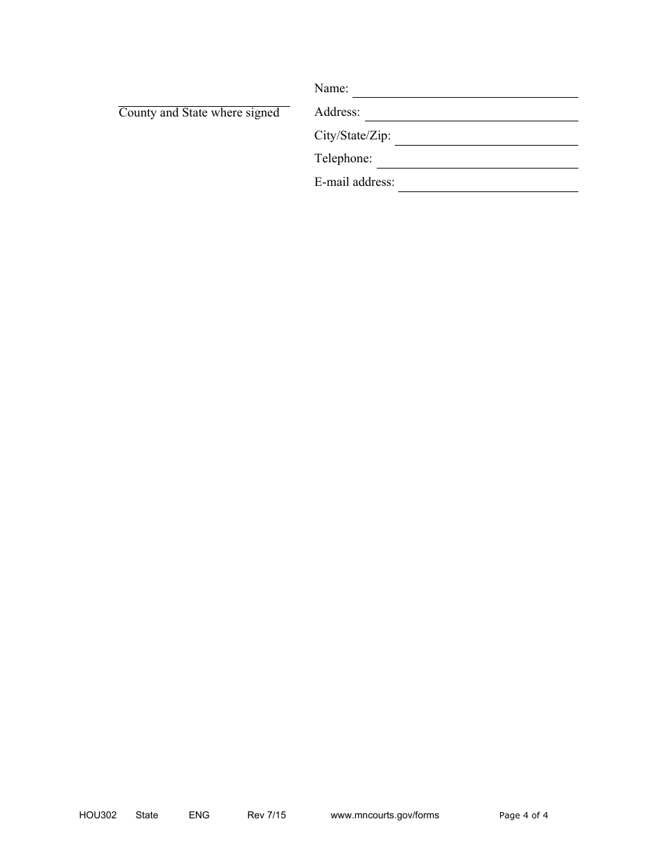 Form HOU302 Affidavit for Escrow of Rent - Minnesota, Page 4