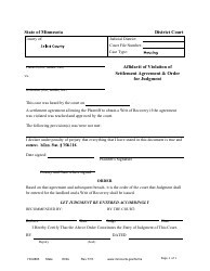 Document preview: Form HOU803 Affidavit of Violation of Settlement Agreement & Order for Judgment - Minnesota
