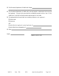 Form NAM114 Order Granting Replacement Birth Record - Minnesota, Page 2