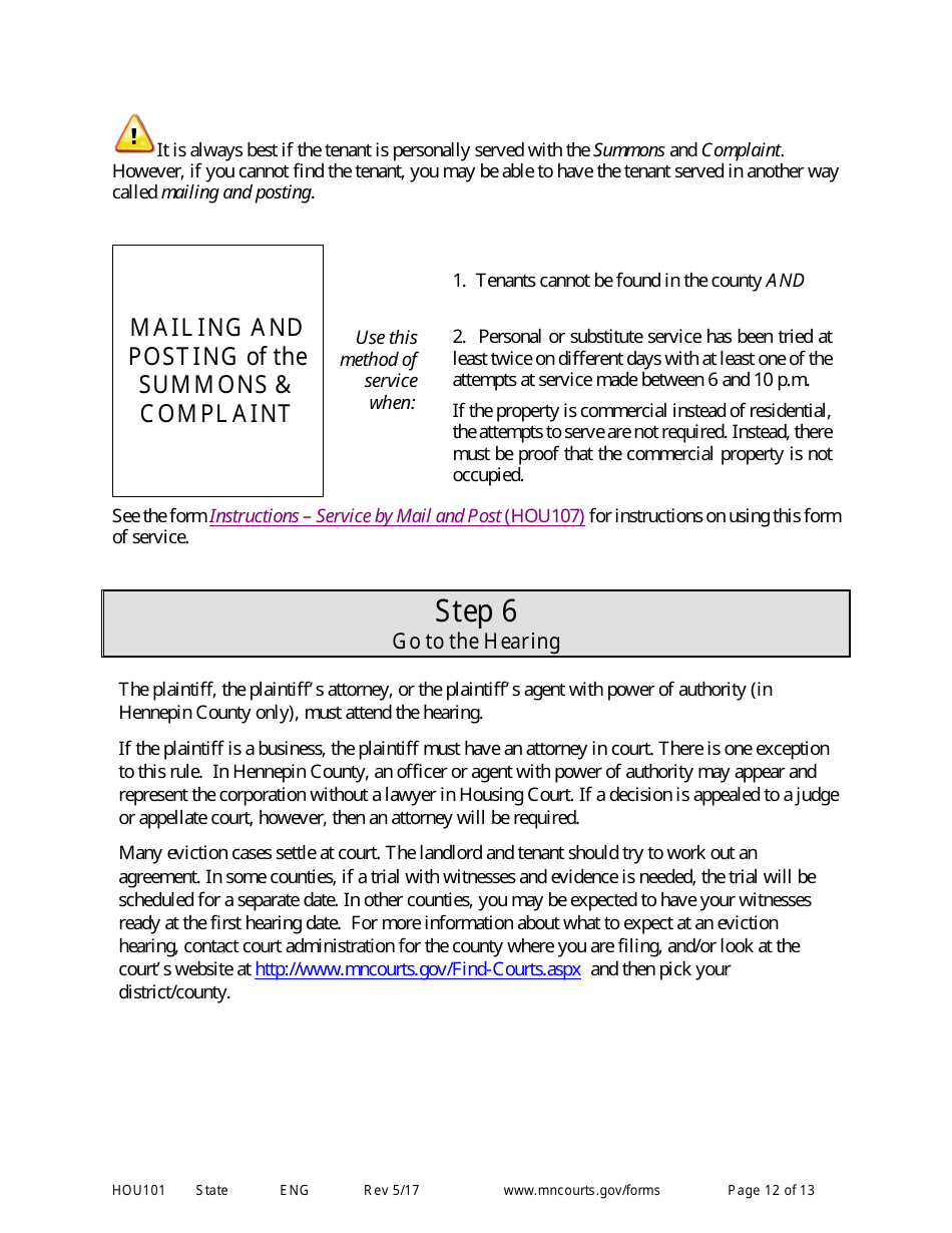 Form HOU101 Instructions - Eviction Action Complaint - Minnesota, Page 12
