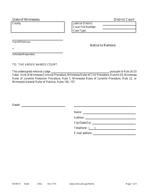 Form REM101 Notice to Remove - Minnesota