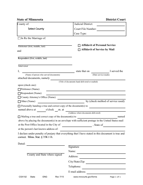 Form CSX102 Affidavit of Service - Personal and by Mail - Minnesota