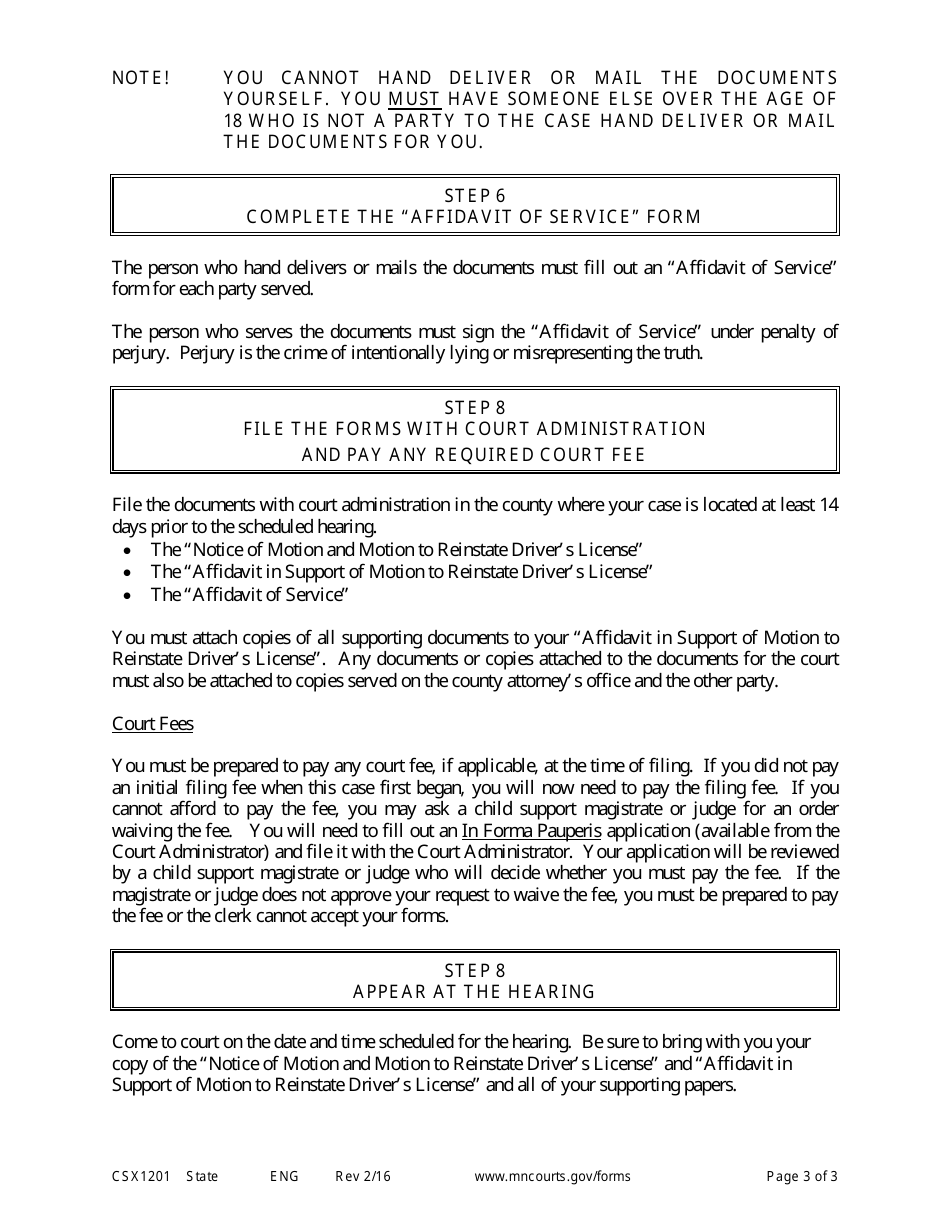 Form CSX1201 Instructions - Motion to Reinstate Drivers License - Minnesota, Page 3