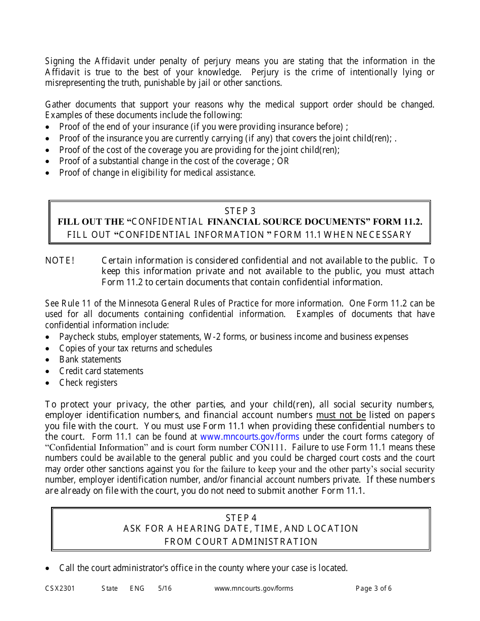 Form CSX2301 Instruction - Motion to Modify Medical Support Only (Expedited Process) - Minnesota, Page 3