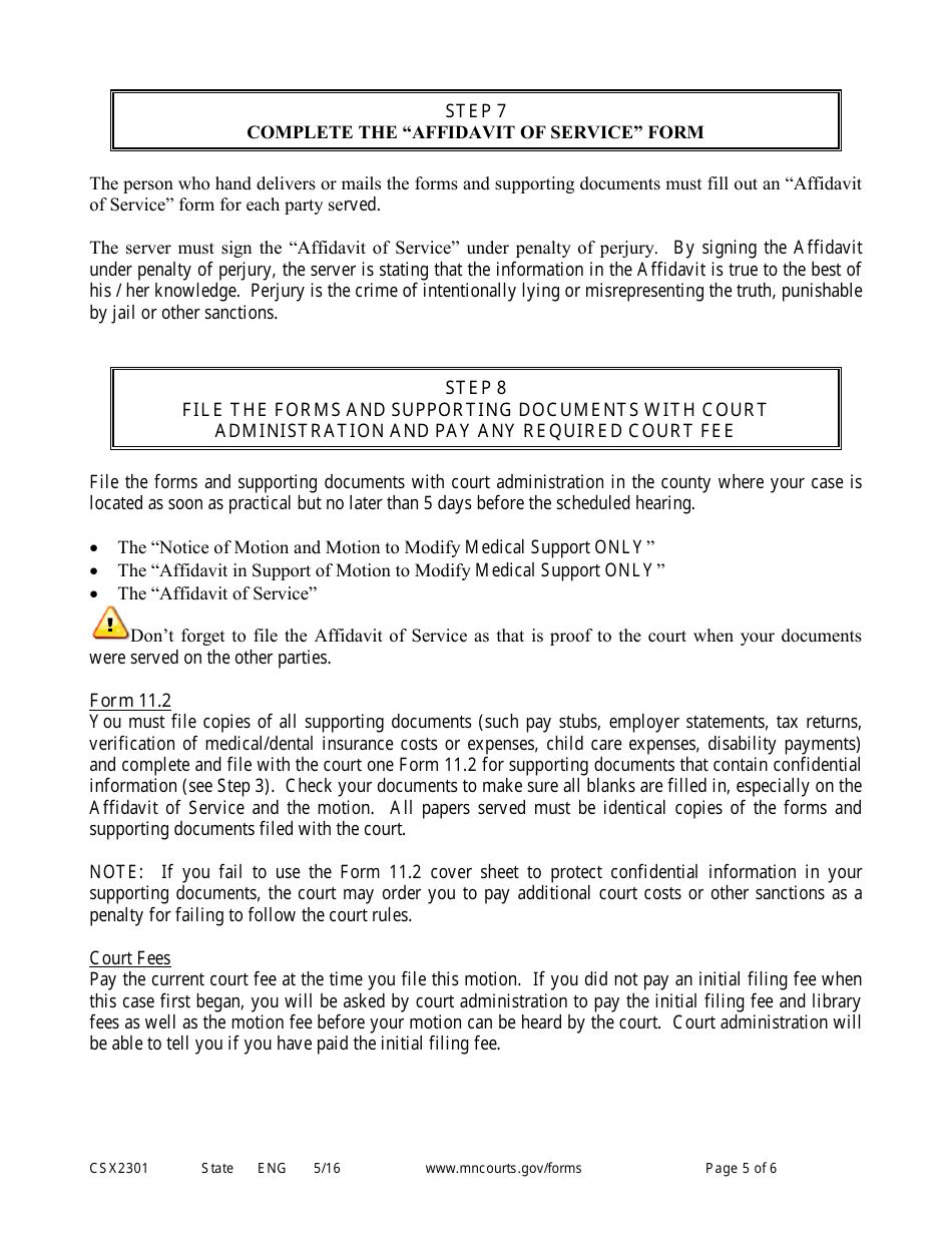 Form CSX2301 Instruction - Motion to Modify Medical Support Only (Expedited Process) - Minnesota, Page 5