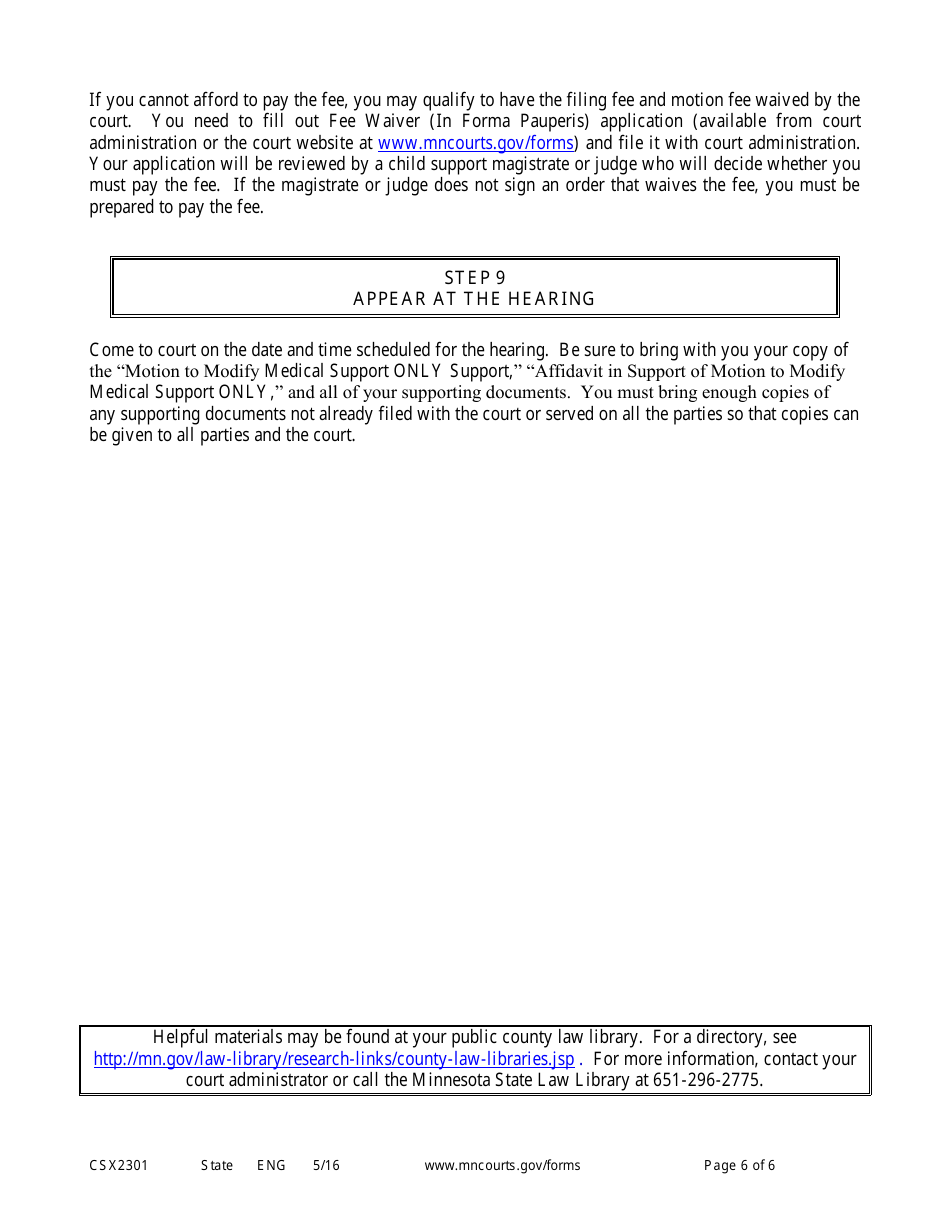Form CSX2301 Instruction - Motion to Modify Medical Support Only (Expedited Process) - Minnesota, Page 6