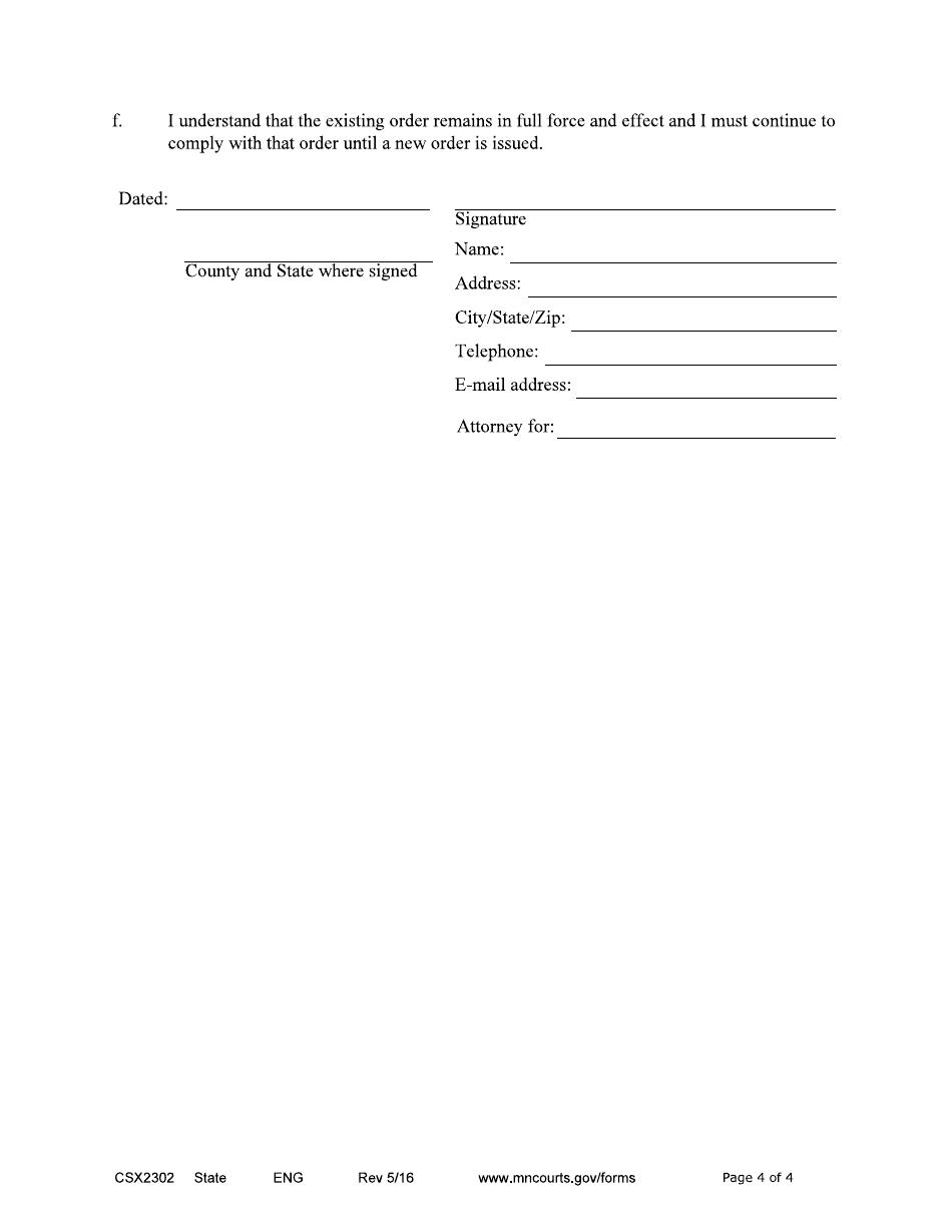 Form CSX2302 Motion to Modify Medical Support Only - Expedited Process - Minnesota, Page 4