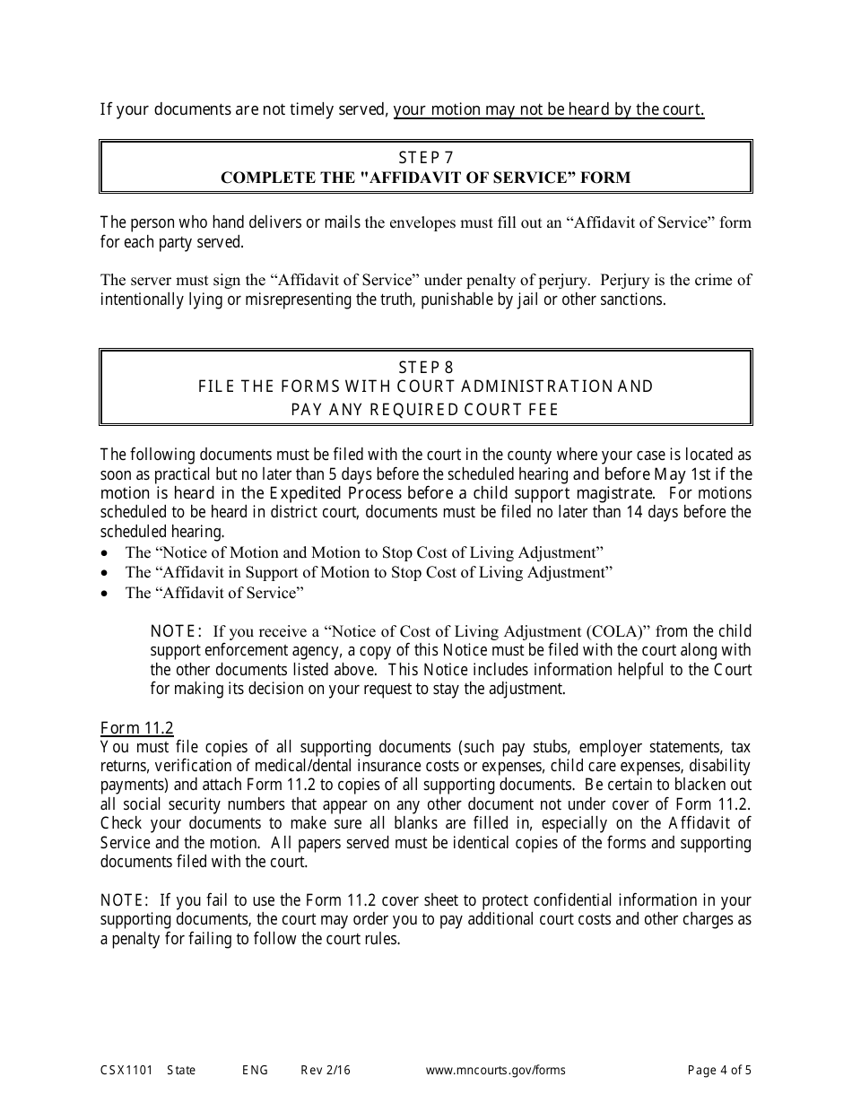 Form CSX1101 Instructions - Motion to Stop Cola - Minnesota, Page 4