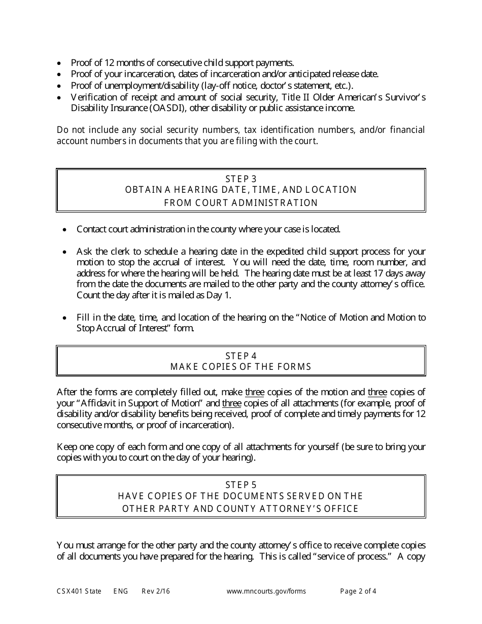 Form CSX401 Instructions - Motion to Stop Interest - Minnesota, Page 2