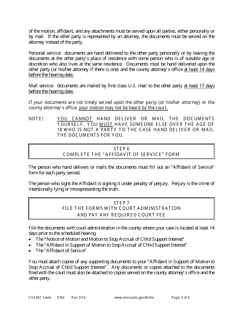 Form CSX401 Instructions - Motion to Stop Interest - Minnesota, Page 3