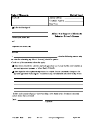 Document preview: Form CSX1203 Affidavit Supporting Motion to Reinstate Driver's License - Minnesota