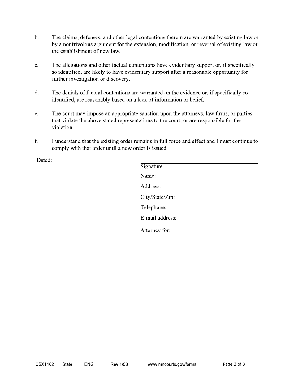 Form CSX1102 Notice of Motion and Motion to Stop Cost of Living Adjustment - Minnesota, Page 3