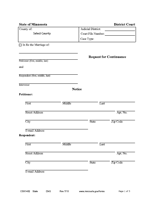 Form CSX1402 Request for Continuance - Minnesota