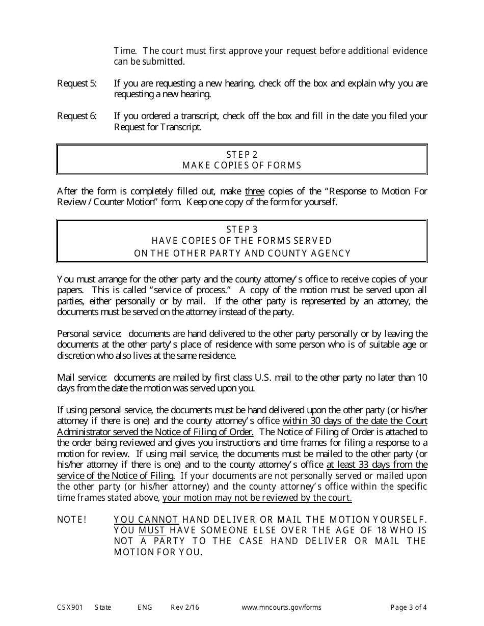 Instructions for Form CSX902 Response to Motion for Review / Counter Motion - Minnesota, Page 3