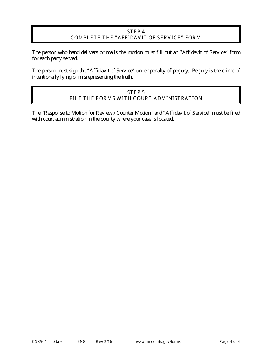 Instructions for Form CSX902 Response to Motion for Review / Counter Motion - Minnesota, Page 4