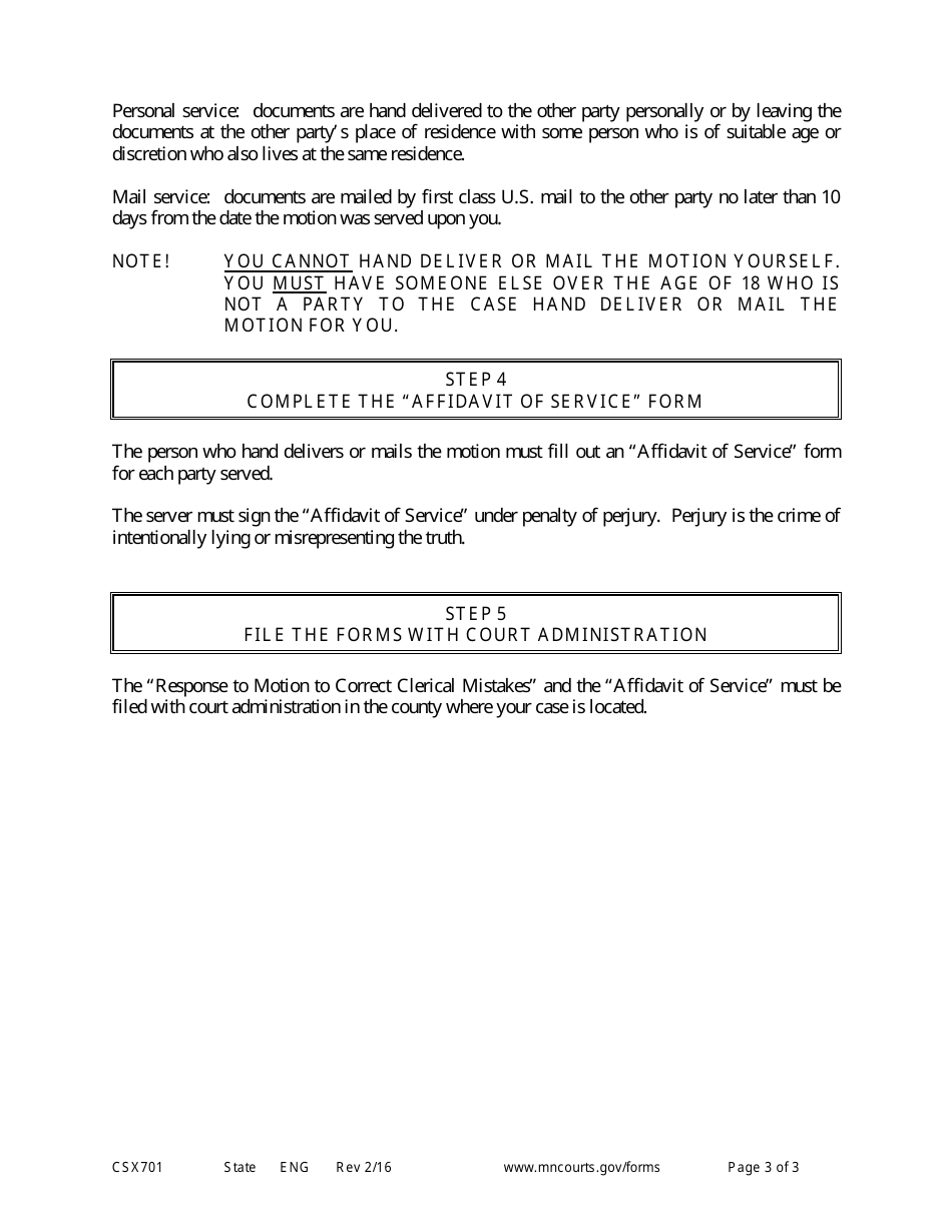 Form CSX701 Instructions - Response to Motion to Correct Clerical Mistakes - Minnesota, Page 3