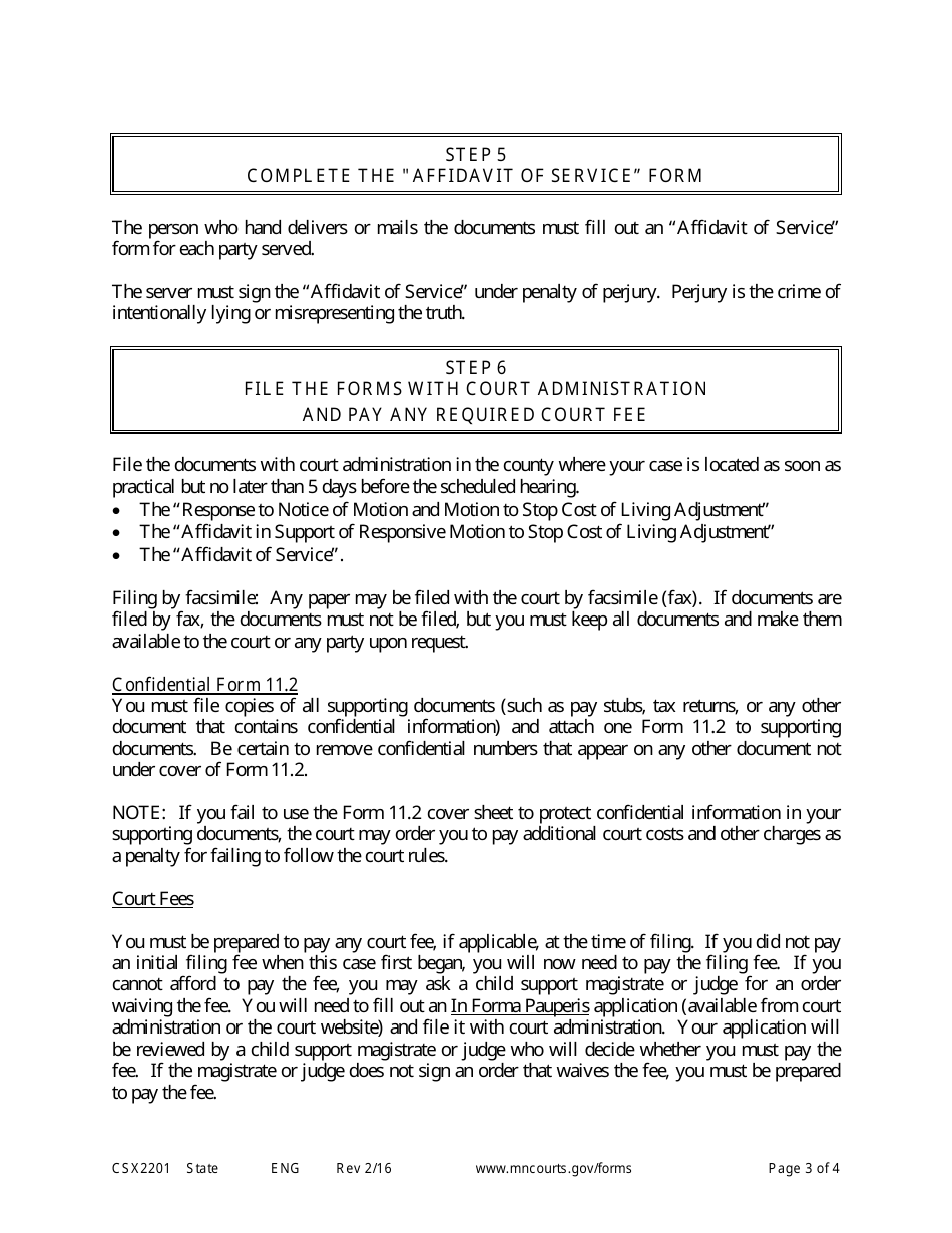 Form CSX2201 Instructions for Response to Motion to Stop Cola - Minnesota, Page 3