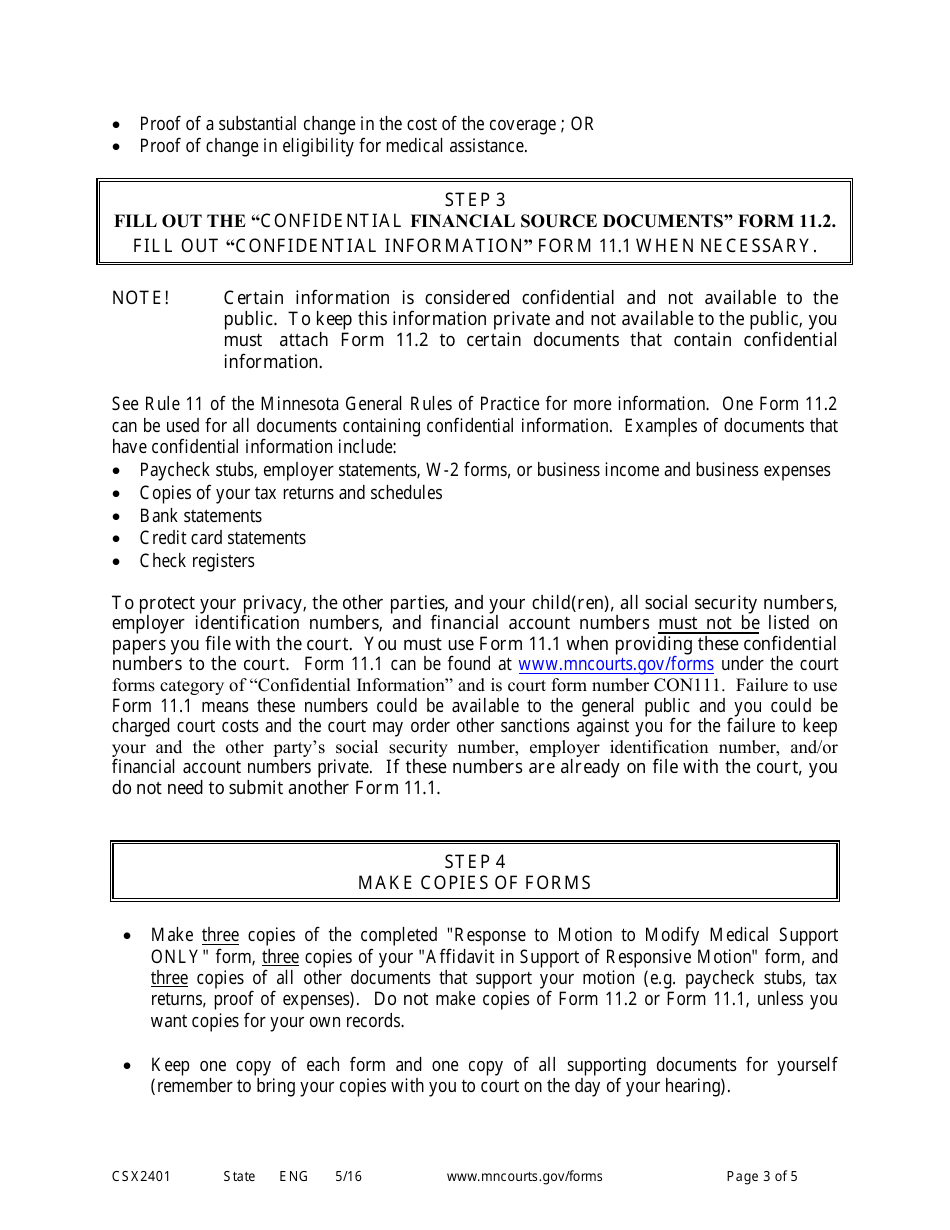 Form CSX2401 Instructions - Responsive Motion to Modify Medical Support Only (Expedited Process) - Minnesota, Page 3