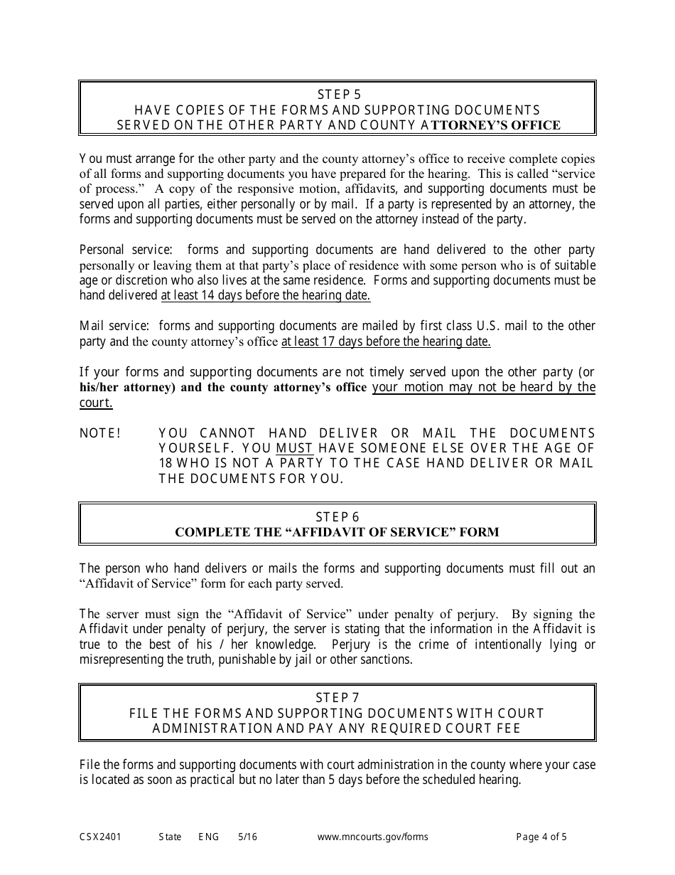 Form CSX2401 Instructions - Responsive Motion to Modify Medical Support Only (Expedited Process) - Minnesota, Page 4