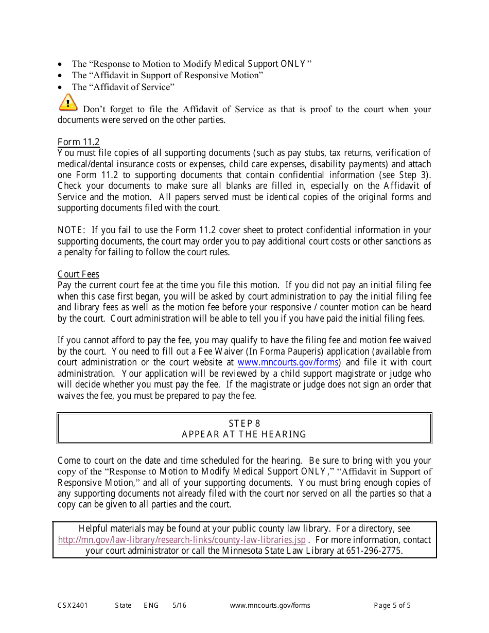 Form CSX2401 Instructions - Responsive Motion to Modify Medical Support Only (Expedited Process) - Minnesota, Page 5