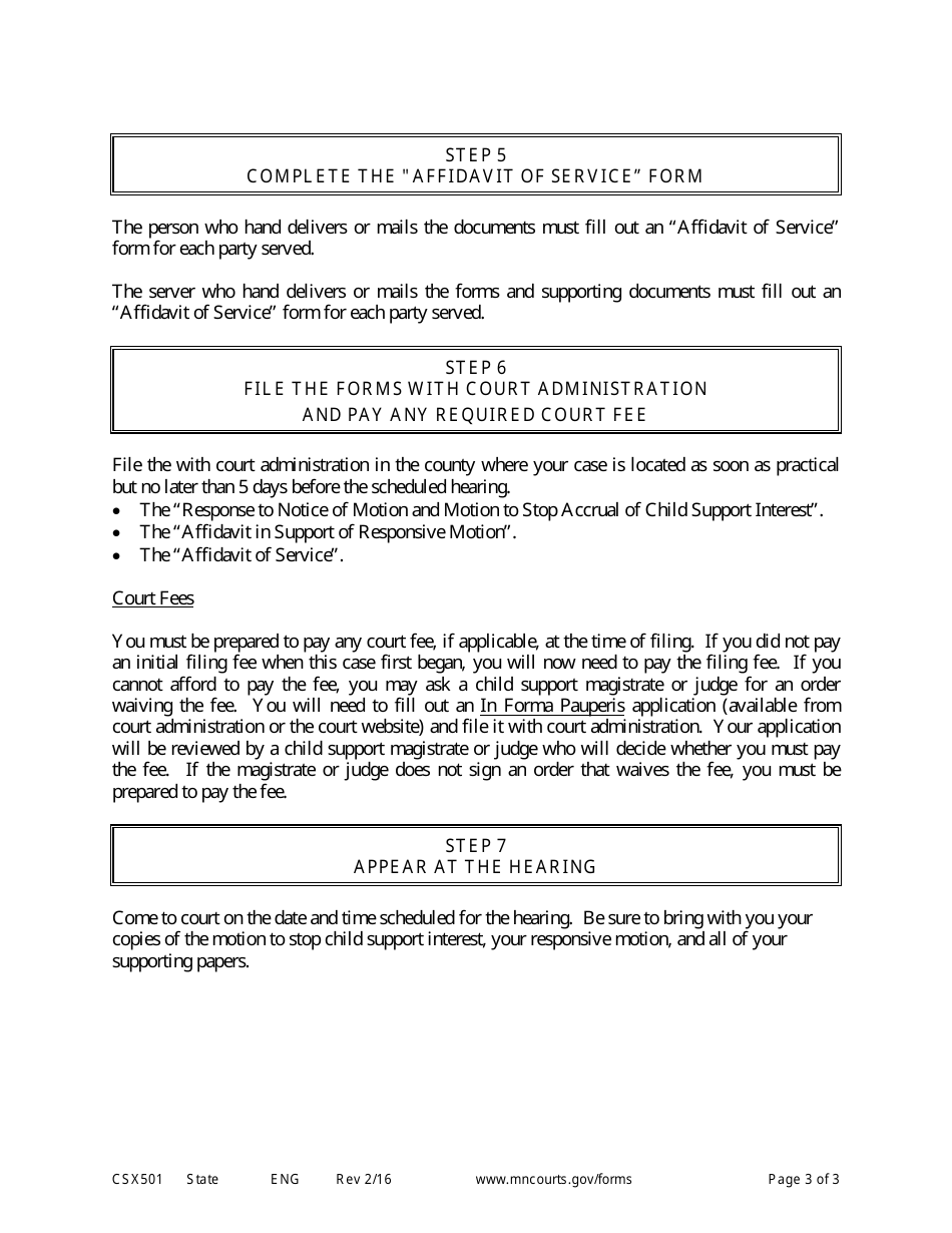 Form CSX501 Instructions - Response to Motion to Stop Interest - Minnesota, Page 3