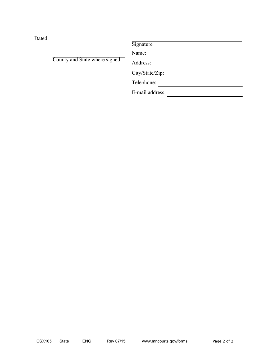 Form CSX105 Request to Allow Service by Publication - Minnesota, Page 2