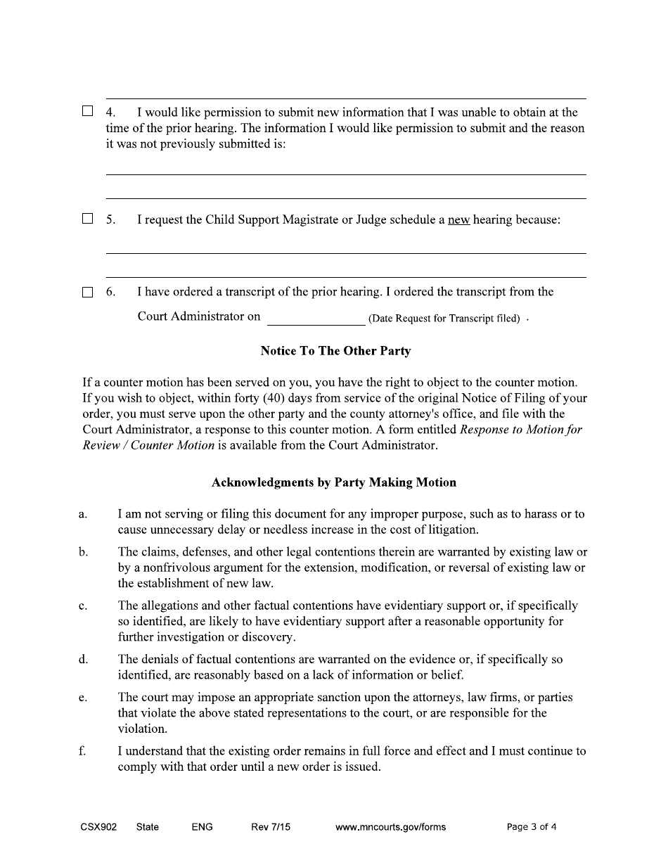 Form CSX902 Response to Motion for Review / Counter Motion - Minnesota, Page 3