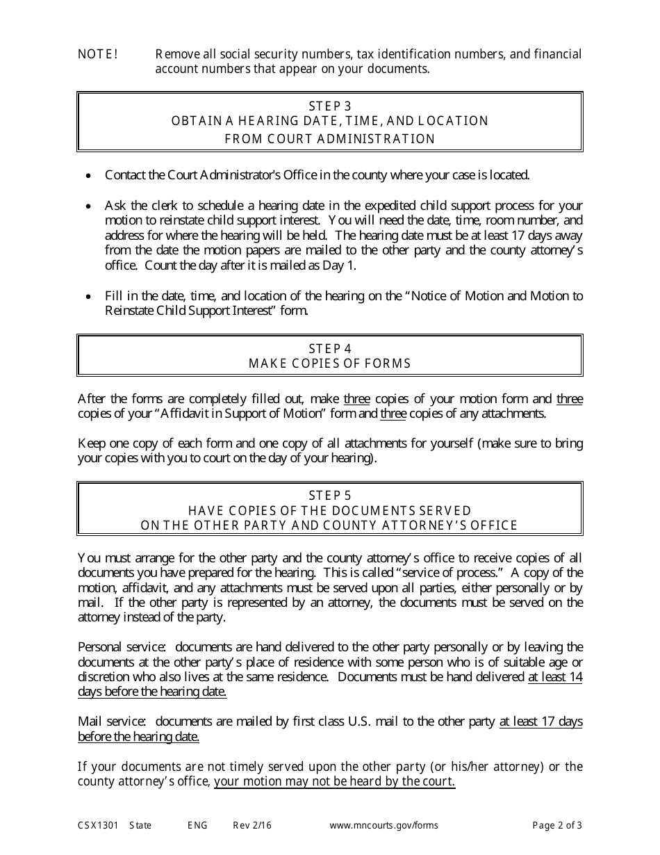 Form CSX1301 Instructions - Motion to Reinstate Interest - Minnesota, Page 2