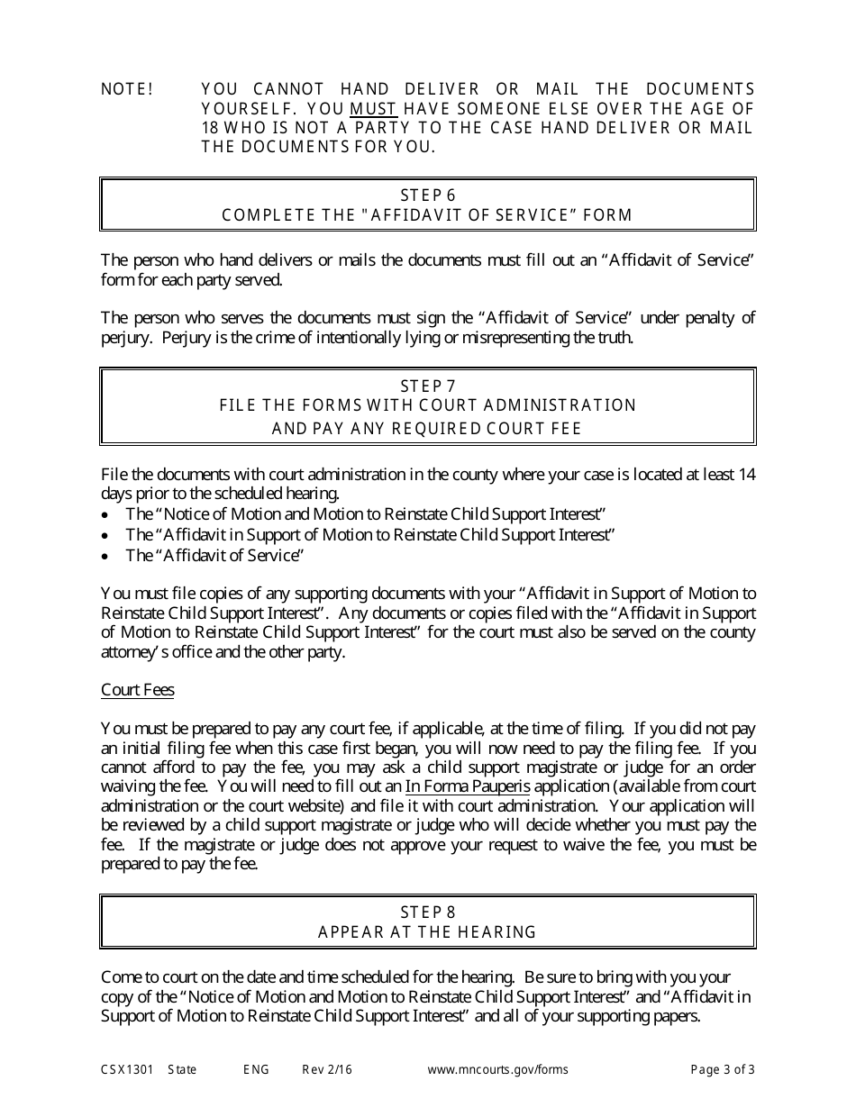 Form CSX1301 Instructions - Motion to Reinstate Interest - Minnesota, Page 3