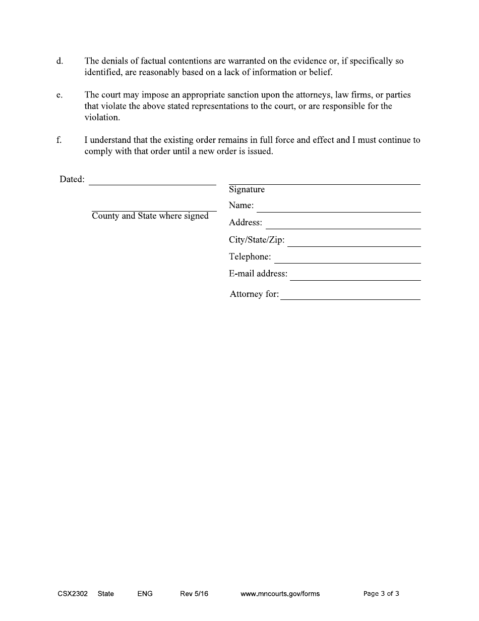 Form CSX2402 Response to Motion to Modify Medical Support Only - Minnesota, Page 3