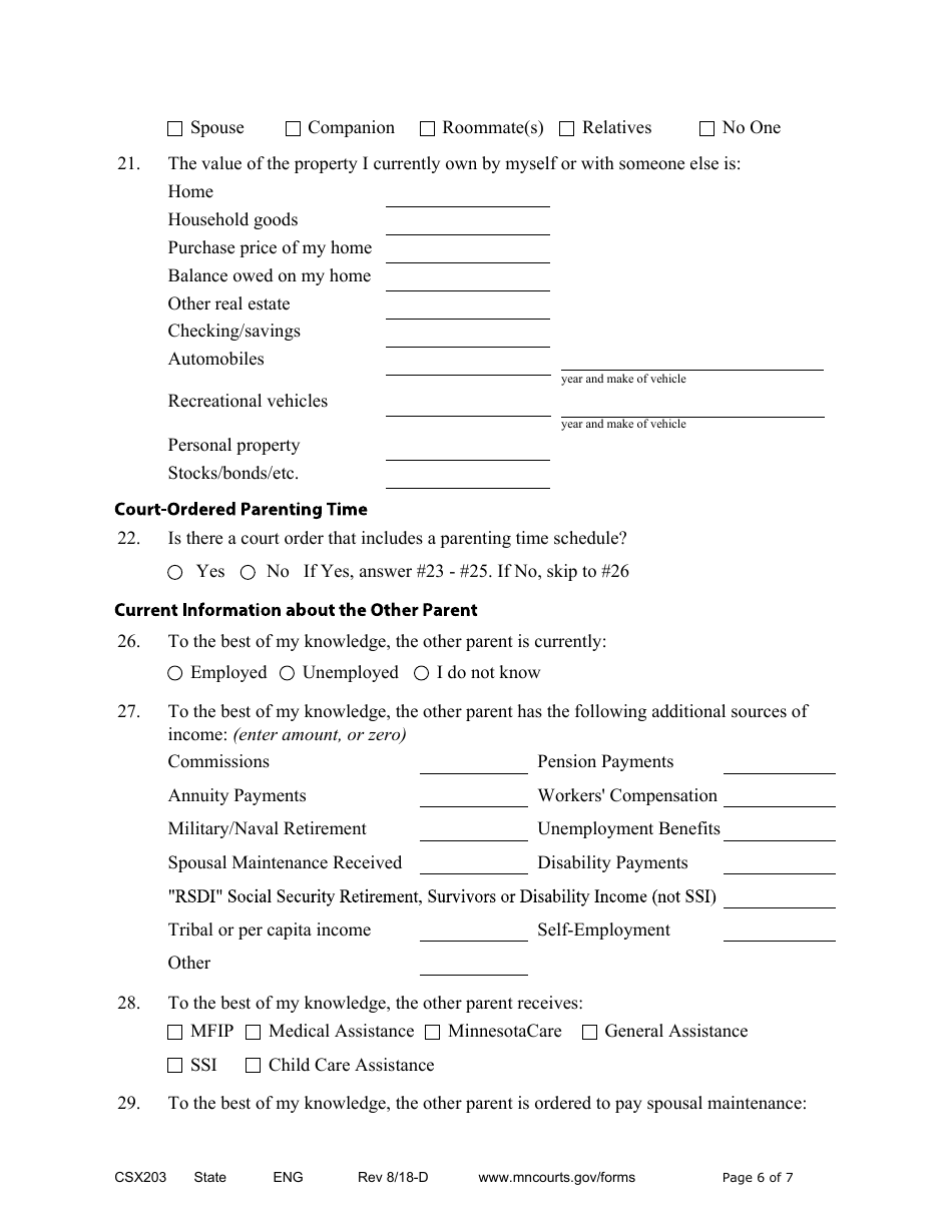 Form CSX203 Affidavit in Support of Motion to Modify Child Support - Minnesota, Page 6