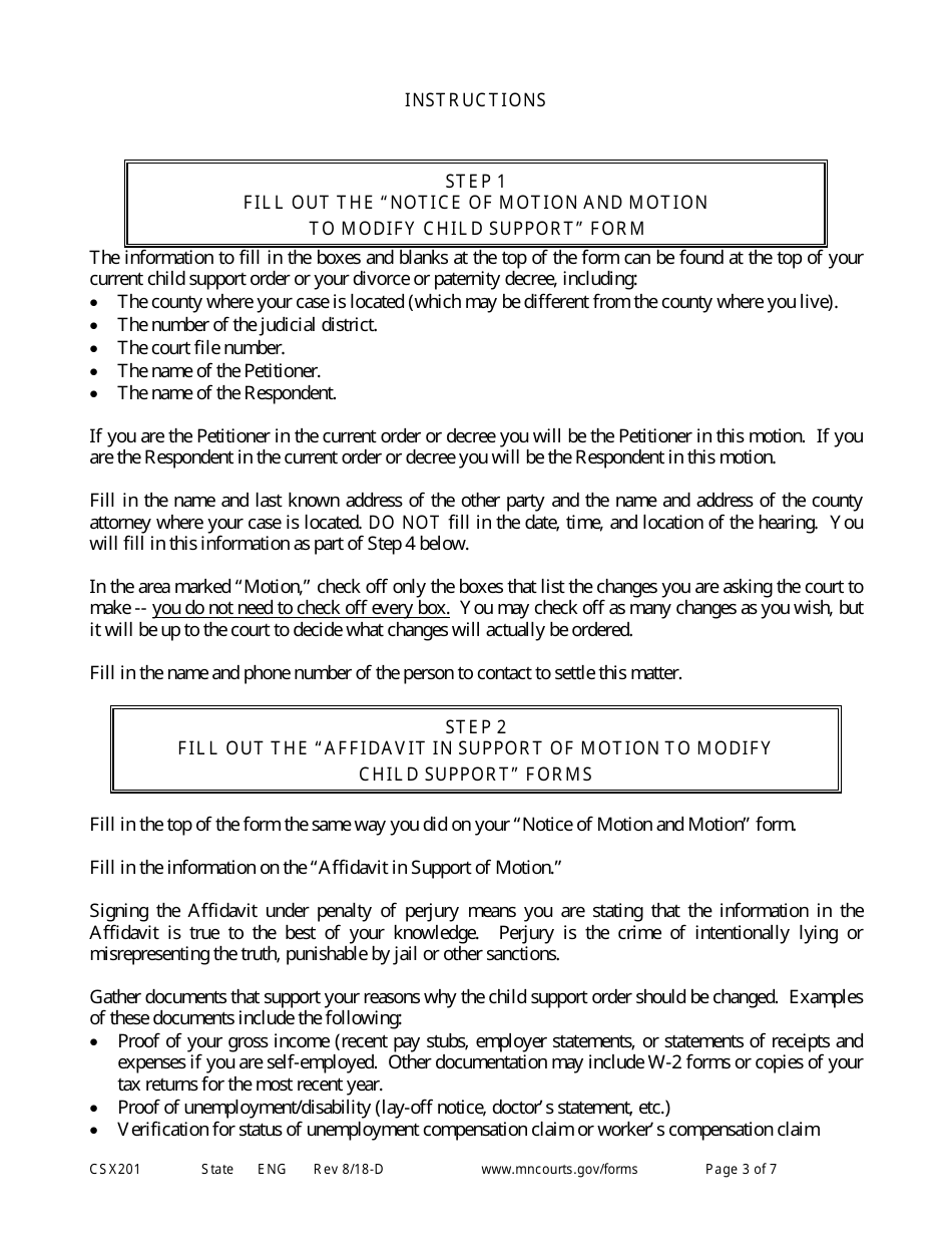 Form CSX201 Motion to Modify Child Support - Expedited Child Support Process - Minnesota, Page 3