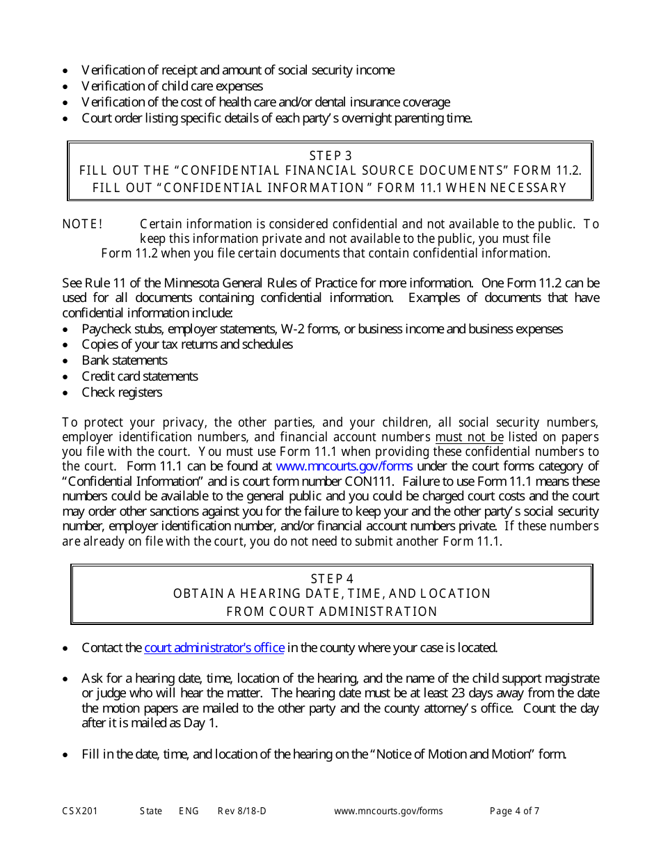 Form CSX201 Motion to Modify Child Support - Expedited Child Support Process - Minnesota, Page 4
