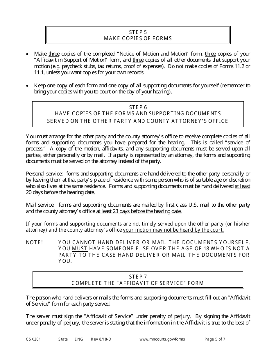 Form CSX201 Motion to Modify Child Support - Expedited Child Support Process - Minnesota, Page 5