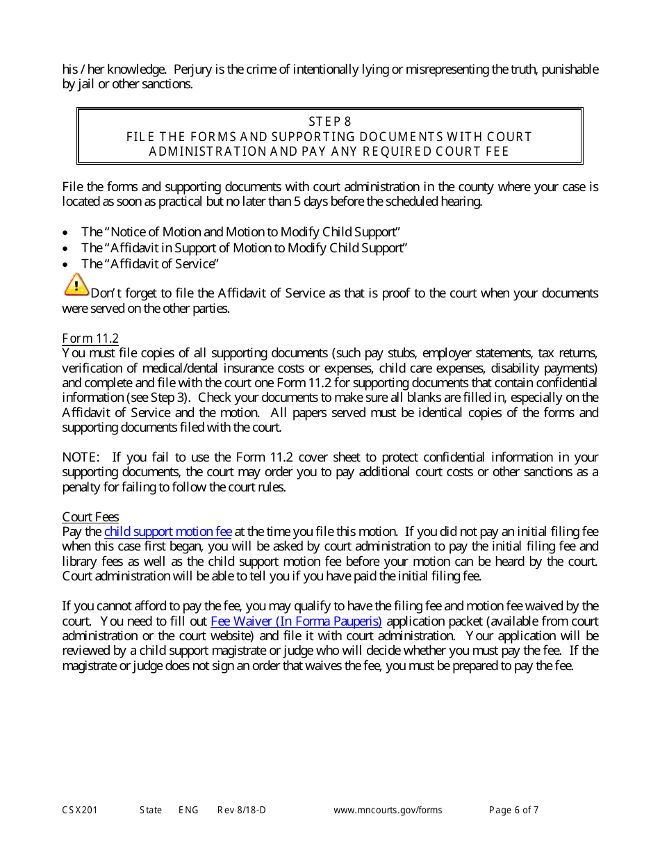 Form CSX201 Motion to Modify Child Support - Expedited Child Support Process - Minnesota, Page 6