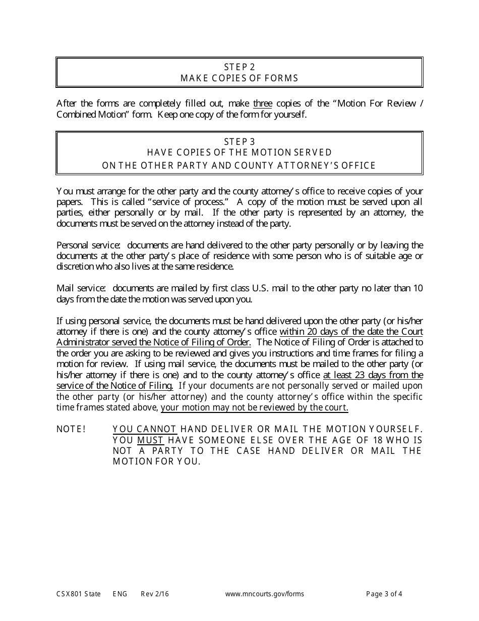 Form CSX801 Instructions for Motion for Review / Combined Motion - Expedited Child Support Process - Minnesota, Page 3