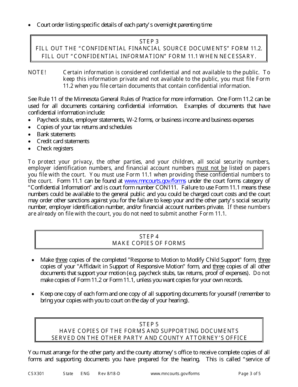 Form CSX301 Instructions for Response to Motion to Modify Support - Minnesota, Page 3