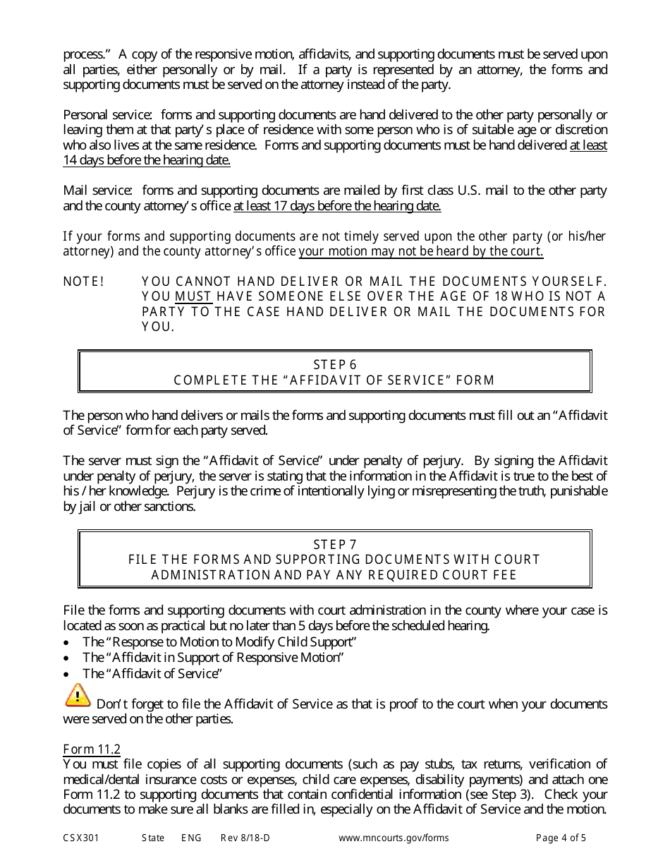 Form CSX301 Instructions for Response to Motion to Modify Support - Minnesota, Page 4