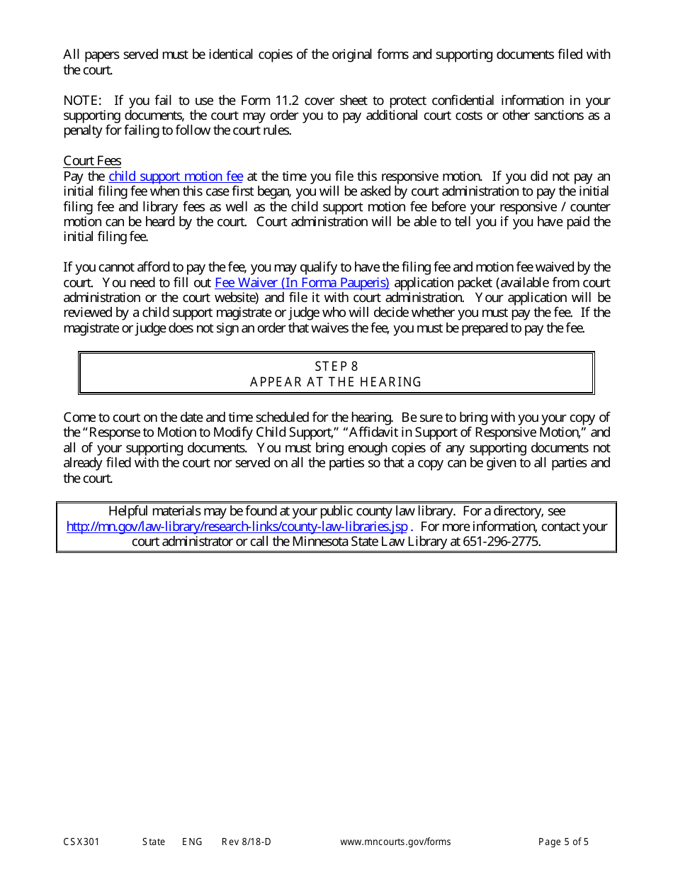 Form CSX301 Instructions for Response to Motion to Modify Support - Minnesota, Page 5