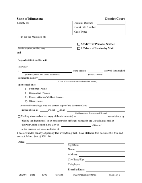 Form CSD101 Affidavit of Service - Minnesota