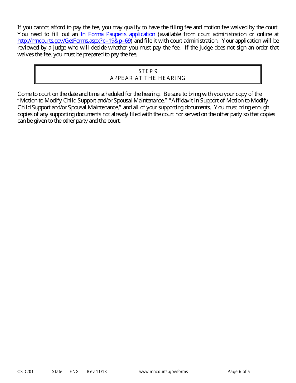 Instructions for Form CSD202 Notice of Motion and Motion to Modify Child Support and / or Spousal Maintenance - Minnesota, Page 6